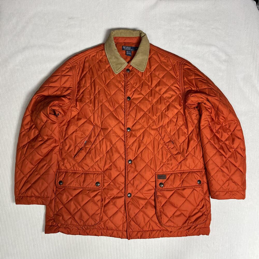 Polo Ralph Lauren Jacket Mens XL Orange Quilted Corduroy Collar Field Outdoor